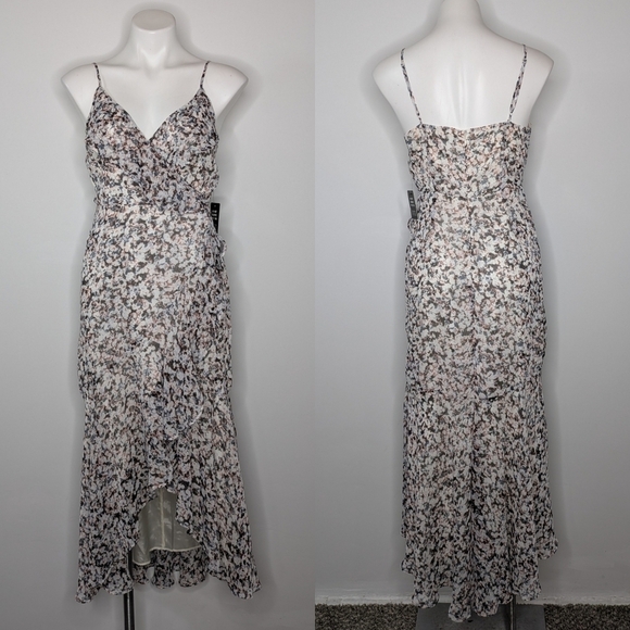 NWT Express white blue grey v neck spaghetti strap ruffle summer sun dress S - Picture 2 of 10